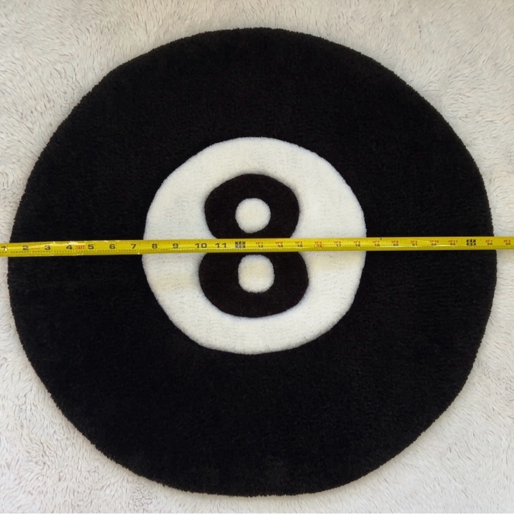 Black and White 8 Ball Handmade Tufted Rug  2'x 2' Non-slip backing - Picture 2 of 4